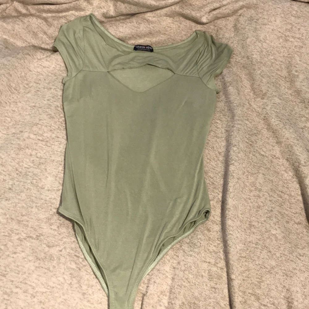 Green fashion nova bodysuit with chest cutout